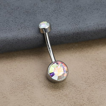 Titanium Floating Belly Button Rings 14G, ASTM F136 Implant-Grade Curved Barbell, Internal Thread with 6mm Teardrop Gems, Sparkle Navel Piercing Jewelry, 10mm/12mm Length - color: Silver-AB, size: 1/2"(12mm)