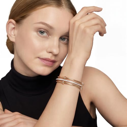 mixed metal Tri-Tone Bangles Bracelet for Women, 3/5 Pcs Stainless Steel Gold Plated Stackable Bracelet Set, Stylish Jewelry Gift - color: Gold zirconium+gold+gold, size: 72