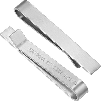 HAWSON Father of the Bride and Groom Tie Clip Best Man Skinny Stainless Steel Marriage Tie Bar Wedding Gift for Man - style: 2''-Father Of The Bride