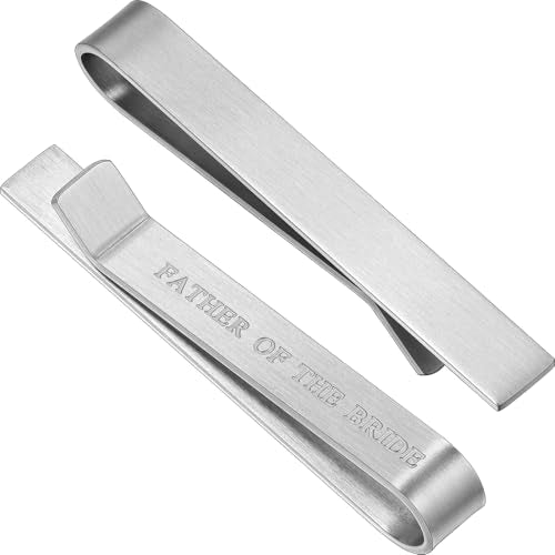 HAWSON Father of the Bride and Groom Tie Clip Best Man Skinny Stainless Steel Marriage Tie Bar Wedding Gift for Man - style: 2''-Father Of The Bride