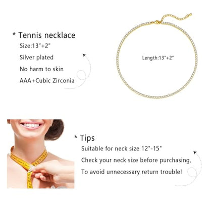 Luxval Tennis Necklace 14K Gold Plated Rhinestone Butterfly Choker Necklaces for women Dainty Zirconia Cut Faux Diamond chain 3mm - color: Gold-tennis