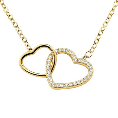 Gold Necklace for Women, 14K Gold Plated Cubic Zirconia Pendant Necklace, Dainty Heart Moon Circle Paperclip Jewelry for Layering, Everyday Birthday Gift - color: Gold Interlocking Heart