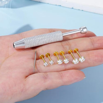 Uni-J Flat Back Stud Earrings for Women Hypoallergenic Surgical Stainless Steel Internal Thread Tragus Helix Cartilage Conch Nose Monroe Labret Medusa Piercing Jewelry /Be Equipped With Piercing Ball Grabber Tool(18G/20G - Gold/Silver/Black/Rose Gold) - c