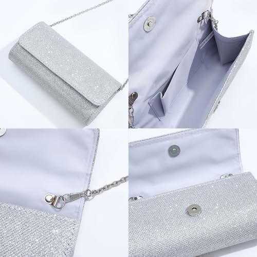 NEWITIN Purse Rhinestone Jewelry Set for Women Prom Jewels Crystal Clutch Purse Necklaces Rings Bracelets Earrings Gold Silver Jewelry Set for Women Bride - color: 6 Pieces Silver