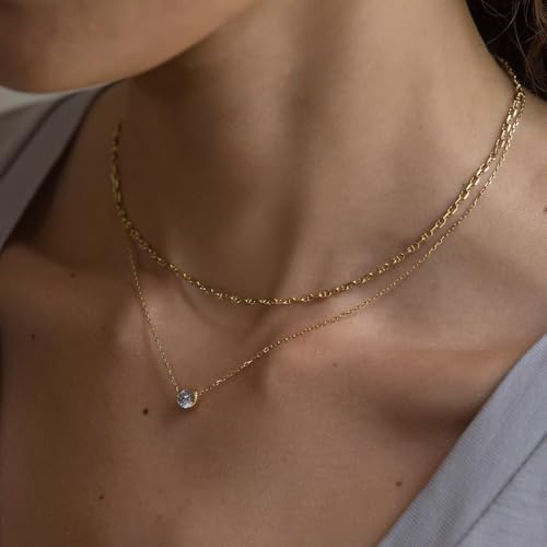 Lariat Gold Necklace for Women, Dainty Long Necklace 14k Gold Plated/Silver Y-Shaped Pendant Necklace Trendy Layered Cz Beaded Chain Drop Necklaces Simple Gold Jewelry for Women Gift - style: LC-2NK-23907-GDW