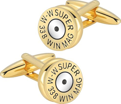 HAWSON Various Unique Cuff Links Mens, Animal/Tactical/Music/Holiday/Cufflinks, Themed Wedding Dinner Party Gift Suit Accessories - style: Gold Bullet Caliber