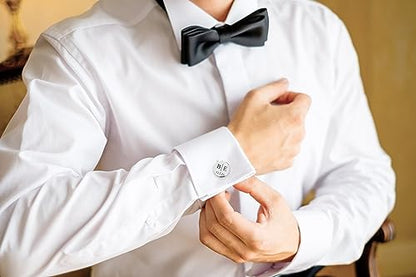 Custom engraved cufflinks for men, personalized wedding gift for groom, father of the bride & groom dad, best men, customized gold & silver cufflinks with dates, quotes or couples initials from bride - style: Initial | Initial