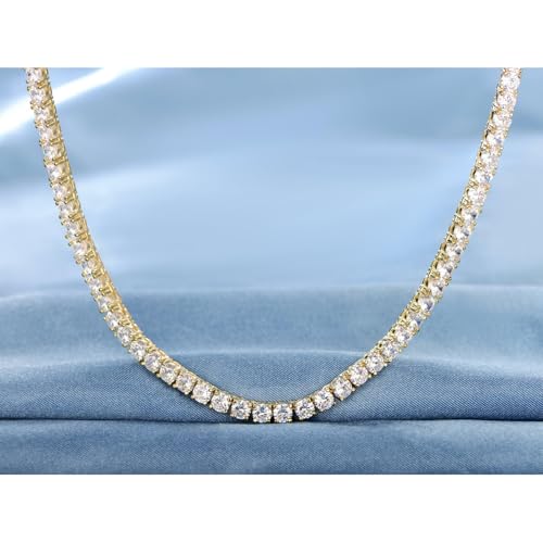 18K White Gold Plated Tennis Necklace/Bracelet/Earrings/Band Ring Sets Hypoallergenic Jewelry Pack of 4 - color: Yellow Gold