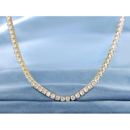 18K White Gold Plated Tennis Necklace/Bracelet/Earrings/Band Ring Sets Hypoallergenic Jewelry Pack of 4 - color: Yellow Gold