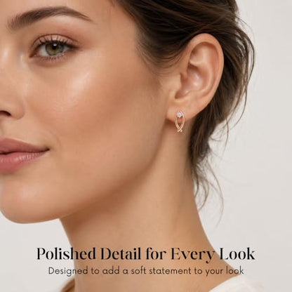 Gempires Huggie Hoop Earrings for Women | Cubic Zirconia Fashion Earrings Collection | Gold, Silver & Rose Gold Tone Styles | Lightweight Everyday Jewelry - color: CZ Fish Hoop