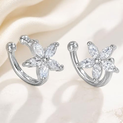 Flower Ear Cuff Set for Women Non Piercing Cartilage Earrings Clip On Wrap Cuffs Stackable Jewelry Gifts - color: A2: silver flower ear cuff
