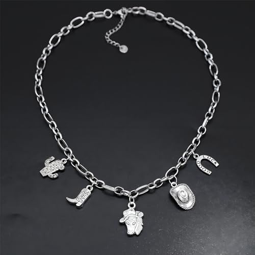 JNF Cute Shell Conch Boho Charm Necklace for Women Sun Moon Star Coin Heart Flower Boot Bow Charms Necklaces Summer Beach Jewelry - color: horse western