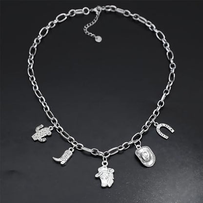 JNF Cute Shell Conch Boho Charm Necklace for Women Sun Moon Star Coin Heart Flower Boot Bow Charms Necklaces Summer Beach Jewelry - color: horse western
