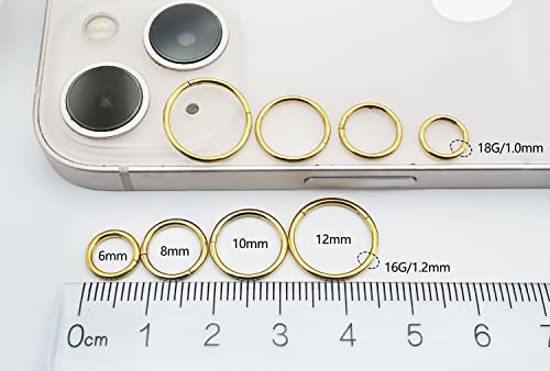 16Gauge earrings nosering clicker hoop Hypoallergenic body piercing ring | 6-14mm/6-12mm/Stainless Steel Gold/Silver,Septum Rings Hinged Clicker, Helix Cartilage Daith Tragus,Sleeper Hoop,Piercing - color: 8pcs Silver/Gold 16g