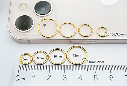 16Gauge earrings nosering clicker hoop Hypoallergenic body piercing ring | 6-14mm/6-12mm/Stainless Steel Gold/Silver,Septum Rings Hinged Clicker, Helix Cartilage Daith Tragus,Sleeper Hoop,Piercing - color: 8pcs Silver/Gold 16g