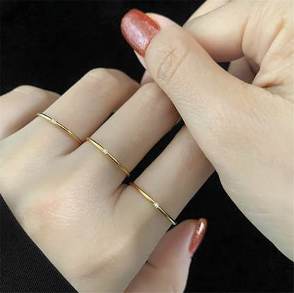 Women's Stainless Steel 1MM Thin Plain Midi Stacking Ring Band Comfort Fit, Size 3 to 10 - color: Dome - G (with 1 cz)