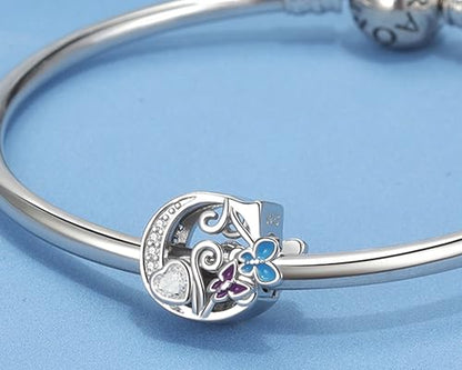 S925 Silver Butterfly Initial Letter Charms Fit for Pandora Charms Bracelets and Necklace Alphabet Bead Charms Jewelry Gifts for Women - color: C