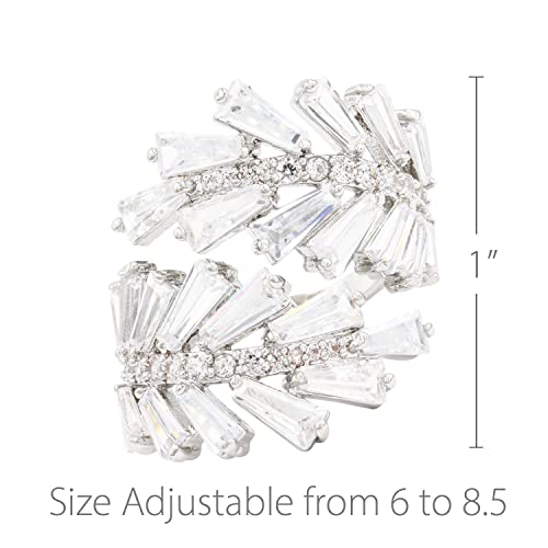 Lavencious Art Cocktail Fashion Ring Size Adjustable From 6-8.5 Cubic Zirconia Jewelry - color: Silver