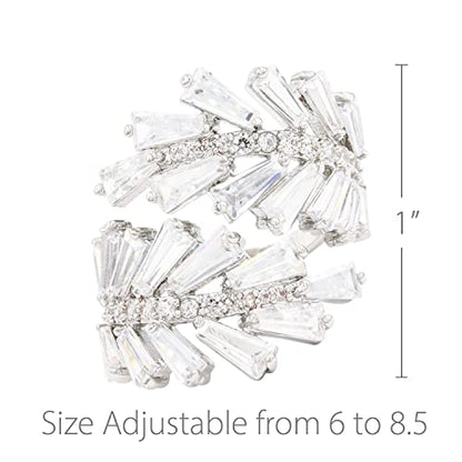 Lavencious Art Cocktail Fashion Ring Size Adjustable From 6-8.5 Cubic Zirconia Jewelry - color: Silver