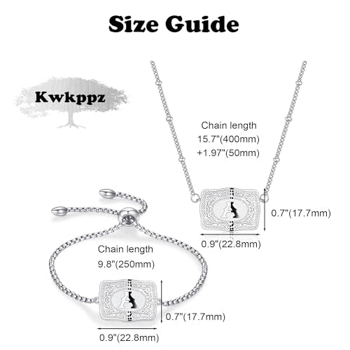 2 Pcs Belt Buckle Initial Necklace Bracelet Jewelry Set for Women, 18K Gold/Silver Plated Belt Buckle Initial A-Z Necklace Bracelet Set Unique Western Style Jewelry Gifts - style: K
