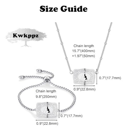 2 Pcs Belt Buckle Initial Necklace Bracelet Jewelry Set for Women, 18K Gold/Silver Plated Belt Buckle Initial A-Z Necklace Bracelet Set Unique Western Style Jewelry Gifts - style: B