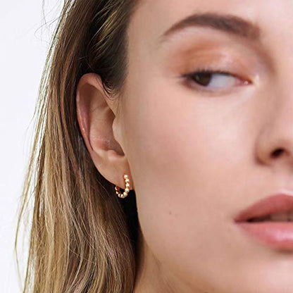 LOYATA Gold Huggie Hoop Earrings 14K Gold Plated Dainty Small Simple Hypoallergenic Jewelry Gift for Women - style: Beaded Gold