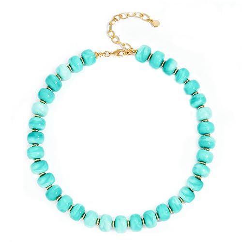 Rainbow Beaded Necklace for Women - Boho Necklaces Chunky Necklace for Summer Vacation Jewelry, Colorful Seed Bead Choker Statement Necklace - color: blue