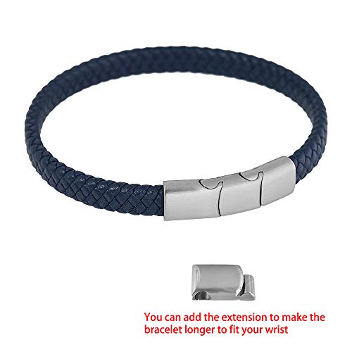 Geoffrey Beene Men's Braided Genuine Leather Bracelet with Stainless Steel Closure - color: Blue, Silver