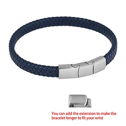Geoffrey Beene Men's Braided Genuine Leather Bracelet with Stainless Steel Closure - color: Blue, Silver