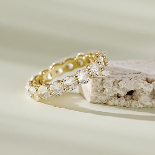 LUCA SMITH 14K Gold Filled Eternity Ring for Women - Wedding & Promise & Engagement Band Rings - Stackable Gold Rings Round Cubic Zirconia Jewelry - Tarnish Free Perfect for Sensitive Skin