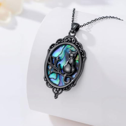 Sterling Silver Halloween Necklace Gothic Jewelry Gifts for Women Men - style: Cameo-Black Cat