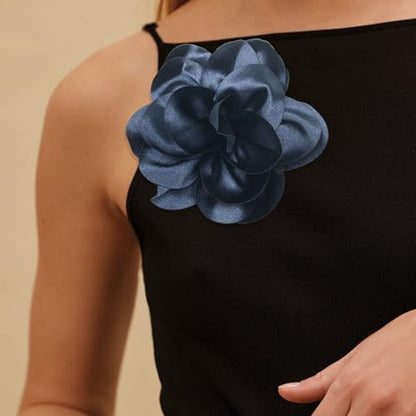 2Pack 6inch Extra Large Satin Brooches Lapel Pins Dainty Elegant Fabric Camellia Rose Flower Brooch Pin for Women Wedding Part Dance Clothes Accessories Jewelry - color: Cyan