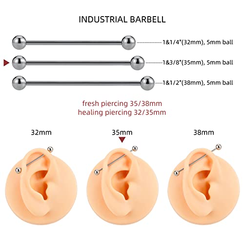 14G ASTM F136 Titanium Straight Barbell Rings for Nipple/Tongue/Dimply/Industrial - Internally Threaded Hypoallergenic Body Piercing Jewelry Gift for Women & Men, Nickel Free, Lead-Free - color: 14G(1.6mm), 1&3/8"(35mm), 5mm top