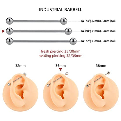 14G ASTM F136 Titanium Straight Barbell Rings for Nipple/Tongue/Dimply/Industrial - Internally Threaded Hypoallergenic Body Piercing Jewelry Gift for Women & Men, Nickel Free, Lead-Free - color: 14G(1.6mm), 1&3/8"(35mm), 5mm top
