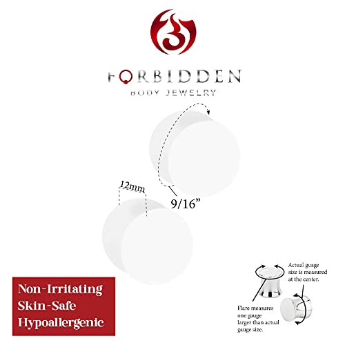 Forbidden Body Jewelry 8mm - 14mm Acrylic Ear Gauges, Solid Double Flared Saddle Plug Earrings Sold in Pairs - style: 14mm (9/16 Inch) White