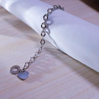 Charm Bracelet for Women 18k Gold/Silver/Rose Gold Plated Love Heart Elegant OT Clasp Stainless Steel Green Bag Packaging Jewelry Gift Birthday - color: Silver, size: 7 inch