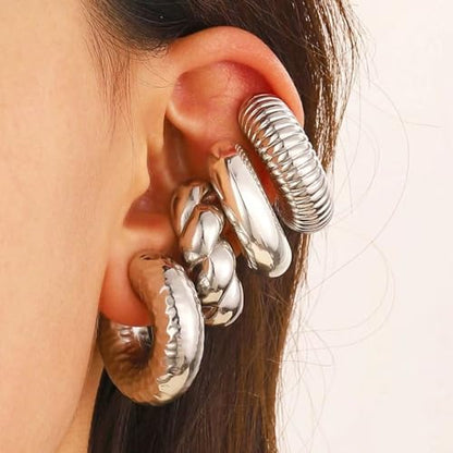 Chunky Gold Ear Cuffs Earrings for Women Non Piercing Gold Cuff Clip On Cartilage Hoop Earring Trendy Lightweight Thick Cuff Earrings for Women - color: silver1