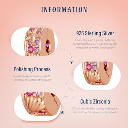 Clip Stopper Spacer Charms for Bracelets Necklaces, Compatible with Pandora,Jewery Making DIY - style: Plated Shell Clip 14K Rose Gold