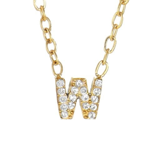 Small Letter Necklace for Women 18K Gold Plated Cubic Zirconia Tiny Initial Necklace Dainty Personalized Name Necklaces - color: W-Gold
