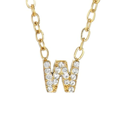 Small Letter Necklace for Women 18K Gold Plated Cubic Zirconia Tiny Initial Necklace Dainty Personalized Name Necklaces - color: W-Gold