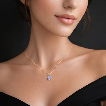 Mariell Cubic Zirconia Crystal Pendant Necklace for Women, 2 Carat 8mm CZ, for Brides, Wedding, Mother's Day Jewelry Gift - color: Gold-Purple Cubic Zirconia