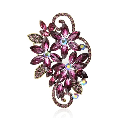 YOQUCOL Vintage Red Austrian Crystal Rhinestone Flower Shape Brooch Pin for Women - color: Purple