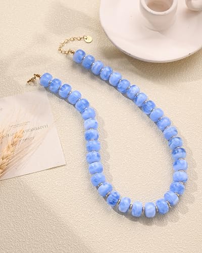 Boho Colorful Chunky Beaded Necklace for Women Trendy Resin Statement Choker Necklaces Summer Beach Style Womens Vacation Fashion Jewelry Gifts Accessories - color: Blue