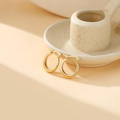 Chunky Gold Hoop Earrings for Women 14k Gold Plated Thick Triple Earrings | Hypoallergenic Trendy Chunky Gold Hoops Earrings,Dainty Jewelry Gifts for Women - style: Gold Minimalist Polished earring