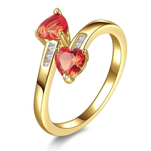 Yaresul 1CT Adjustable Women Heart Ring 14K Gold Plated Birthstone Rings for Women Promise Ring for her Simulated Gemstone Statement Stackable Band Width 2mm Open Size 5~9 - color: A-January-Created Garnet