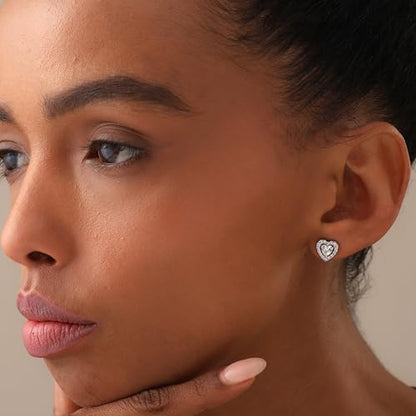 LeCalla 925 Sterling Silver CZ Stud Earrings for Women | Cubic Zirconia Halo & Heart Stud Earring | Rhodium-Plated Silver Jewelry for Her Mom Wife - color: Heart Shaped Studs