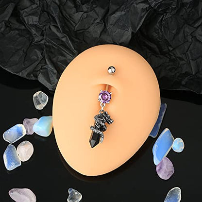 Halloween Belly Button Ring 14G Dragon Dangle Belly Ring Burn Silver Navel Piercing Jewelry Purple Belly Button Piercing - color: Black