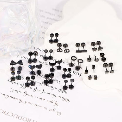 18Pairs 20G 18G Stainless Steel Tiny Stud Earrings for Women Cartilage Helix Earrings Ball Star CZ Earrings - color: Black, size: 20G