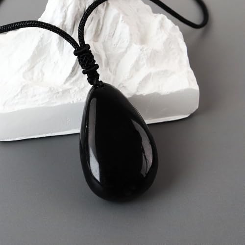 Anjiucc Natural Gemstone Tree of Life Black Obsidian/Golden Obsidian Pendant Necklace for Male and Female Necklace - color: Black obsidian 2