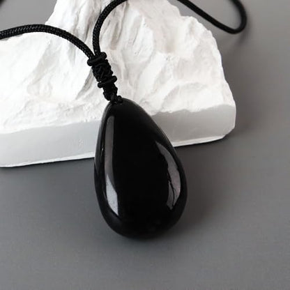 Anjiucc Natural Gemstone Tree of Life Black Obsidian/Golden Obsidian Pendant Necklace for Male and Female Necklace - color: Black obsidian 2